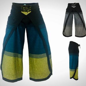 2-TONE FISHERMAN PANTS - Trousers Thai Wrap split leg Tie Front - Cultural Roots