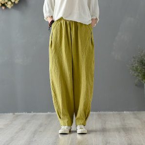 Women Elastic Waist Cotton Pants Soft Casual Loose Boho Trousers Full Maxi Pants Wide Leg Pant Customized Plus Size Pants Linen