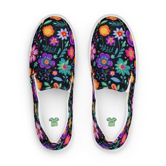Women’s Mexican Flowers Print slip-on canvas shoes, Women's Casual Shoes