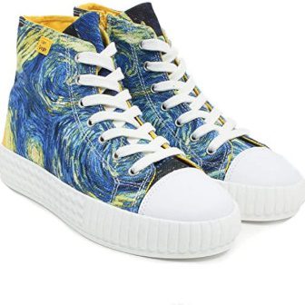 Women's Van Gogh Starry Night High Top Platform Lace Up Canvas Shoes | Casual Fashion & Walking Sneakers Famous Print Art