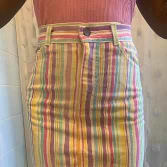 Pastel Rainbow Mini Skirt Vintage Y2K Rave Outfit w/ Pockets Early 00s Style Cottage Core Kid Core