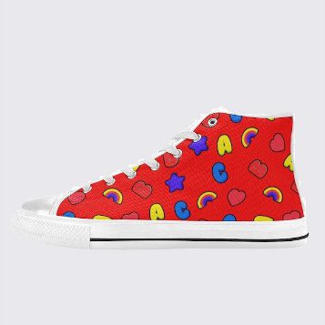 Women ABC Red Classic High Top Canvas Shoes - Indiekid Aesthetic Shoes - Aesthetic Kidcore Shoes - Artcore Style - Retro Shoes